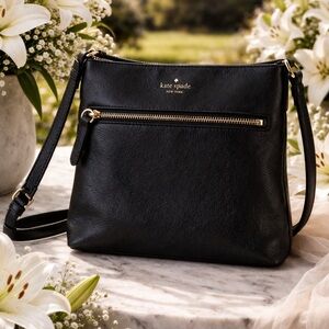 Kate Spade Black Leather Crossbody Shoulder Bag Minimalist Classic